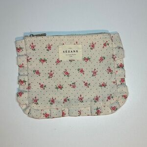 Sézane Floral Rose Cotton Canvas Pouch Cosmetic Makeup Bag